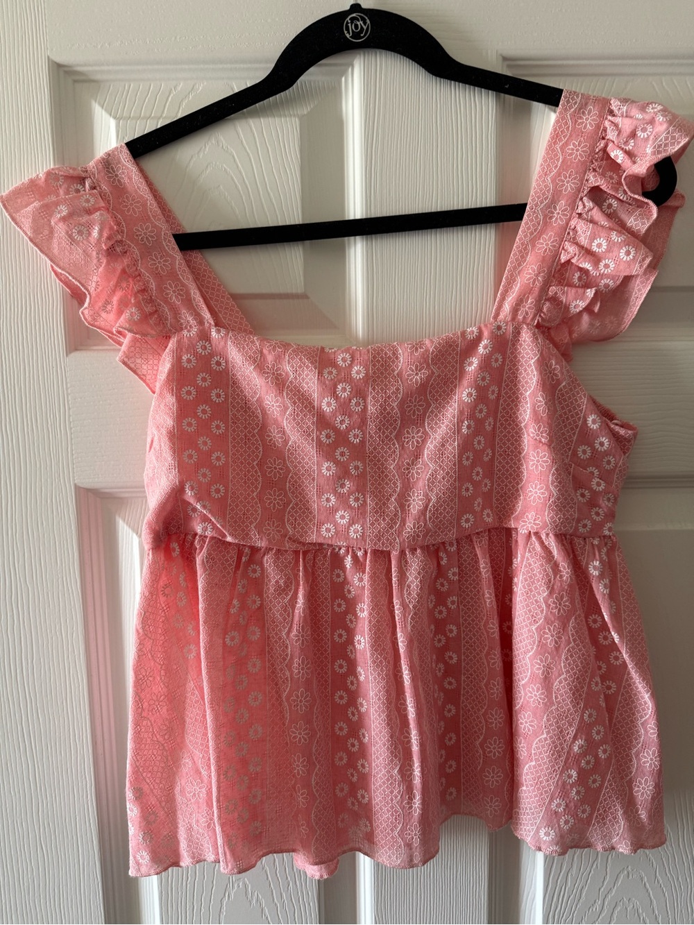 Ruffled Pink Floral-Print Square-Neck Blouse